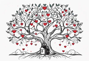 Family tree with lock and hearts tattoo idea