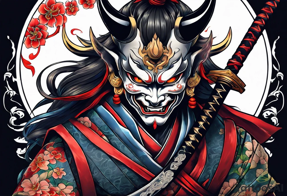Hannya  holding a katana full tattoo idea