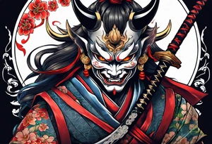 Hannya  holding a katana full tattoo idea