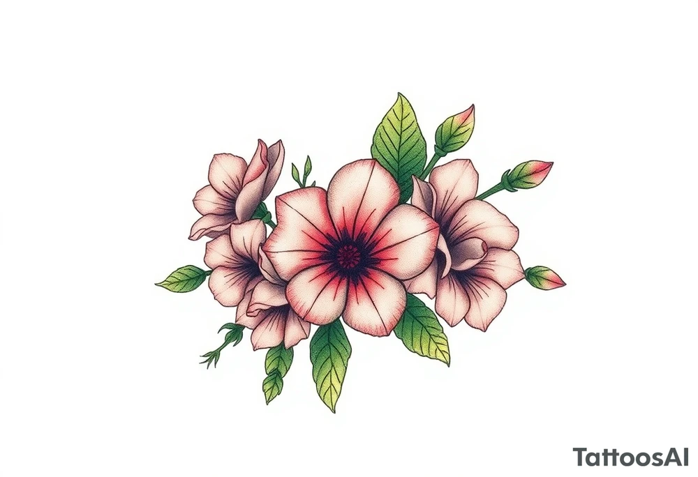 Fore arm tattoo in the neo american traditional style. I want to incorporate a few different flowers: Poppies, Morning Glory, Narcissus with green leaves in the background tattoo idea