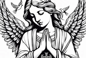Angel baby praying hands birds flying Jesus cross tattoo idea