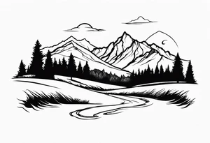 Fellowship of the ring walking with mountains and trees tattoo idea
