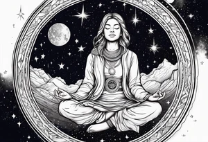 person meditating in space among the stars tattoo idea
