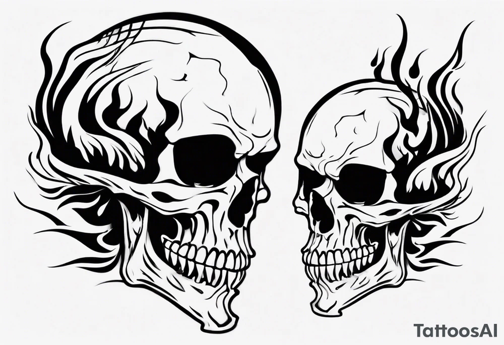 Skull from side with flames tattoo idea