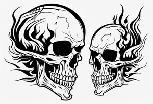 Skull from side with flames tattoo idea
