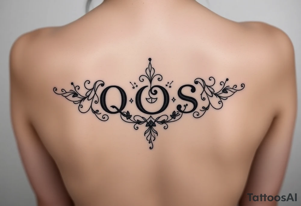 text reading "QOS" across a womb tattoo tattoo idea