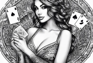 woman one hand holding poker cards tattoo idea