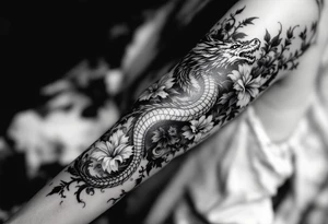 un dragon central entouré de fleurs de lys tattoo idea