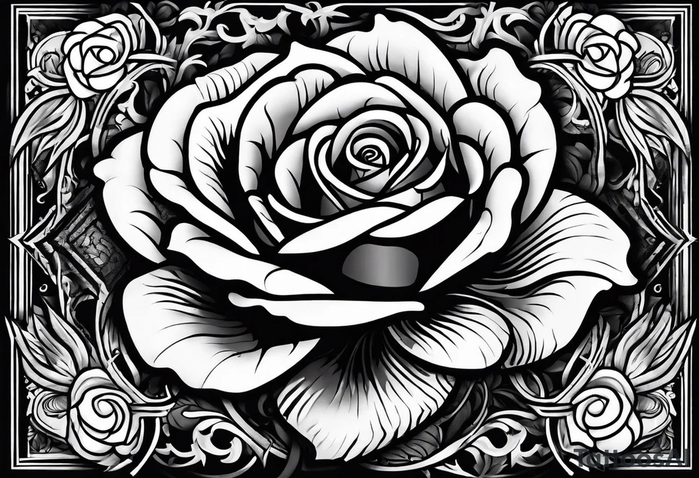 rose from which you can see the head of a snake tattoo idea