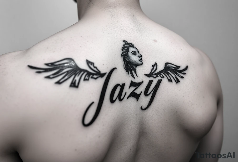 upper shooulder - Remembrance of a deceased best friend with the name Jazy incorporated tattoo idea