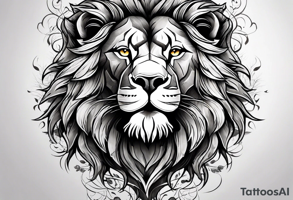 Create an oak tree in the shape of a roaring lion tattoo idea
