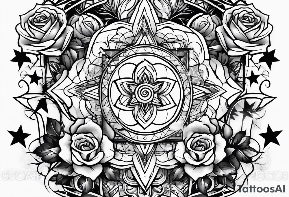 Tesseract with roses and stars tattoo idea