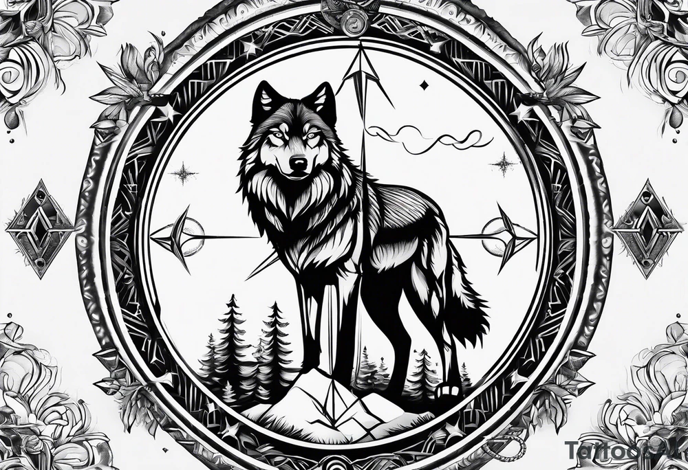 Wolf with compass tattoo idea