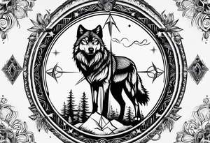 Wolf with compass tattoo idea