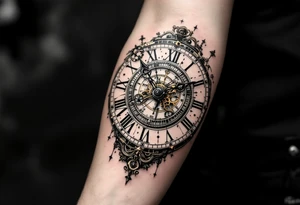 vintage roman numerals within ornate clockwork mechanism tattoo idea