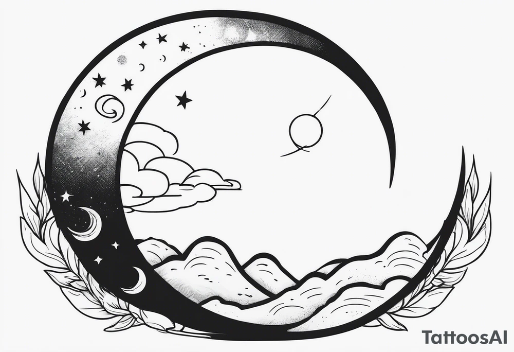 Moon, snake, cosmos, small cover up tattoo idea