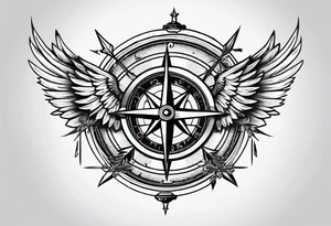 wings compass fine linework arrows tattoo idea