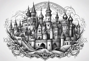 medieval tribal city land vignette tattoo idea