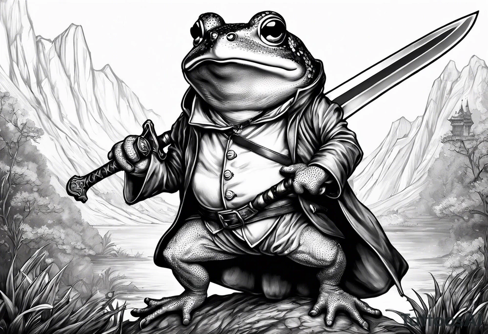 toad with sword; sword s¡is pointing down as if the toad was standing tattoo idea
