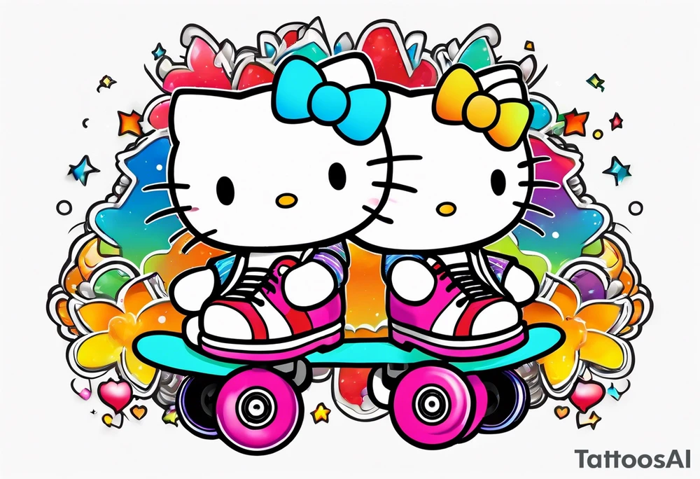 cute,  rainbow roller skates tattoo idea