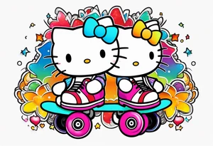 cute,  rainbow roller skates tattoo idea