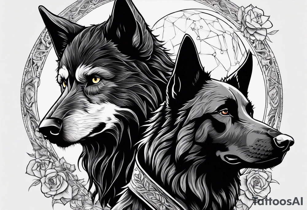 Harry Potter Werewolf and black dog standing side by side tattoo idea