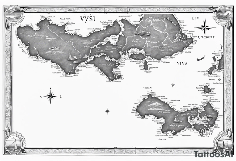 Outline map of the USVI and bvi Caribbean islands tattoo idea