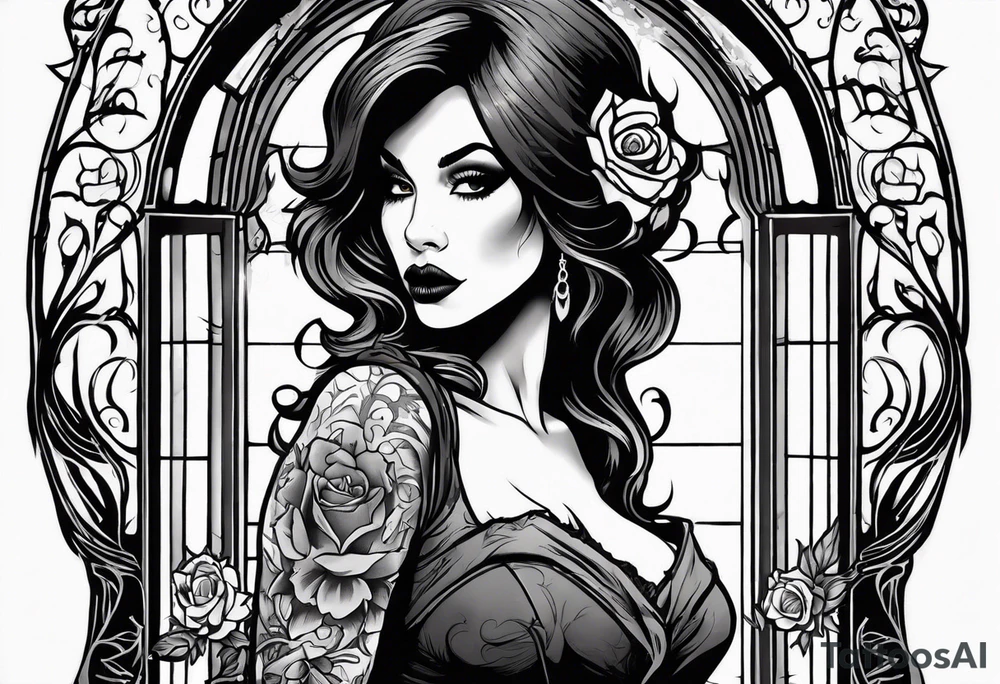 Woman walking out of a graveyard  leaving her old terrifying past behind her tattoo idea