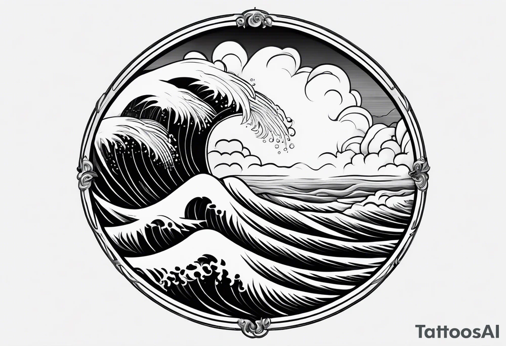 I want a tattoo of stormy seas and clouds in a circle tattoo idea