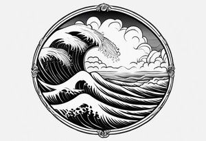 I want a tattoo of stormy seas and clouds in a circle tattoo idea