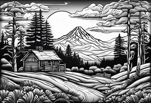 Pacific Northwest landscape, father , mother,  son and daughter shadow
. Mexican American inspiration tattoo idea