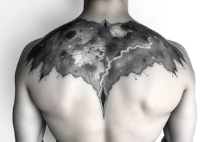 full milky way that covers the upper middle back and is geometric but also futuristic tattoo idea
