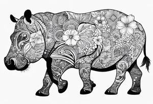 Hippo, flowers, moon, interstella, artic surreal, 
Extreme fine lines, tribal, geometric, japanese, artistic tattoo idea