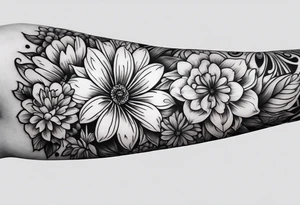 Arm sleeve dedicated to mom with rainbow flowers tattoo idea