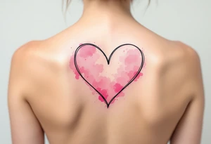 Heart outlines in black ink filled with soft pink watercolor splashes on opposite partners shoulders. tattoo idea