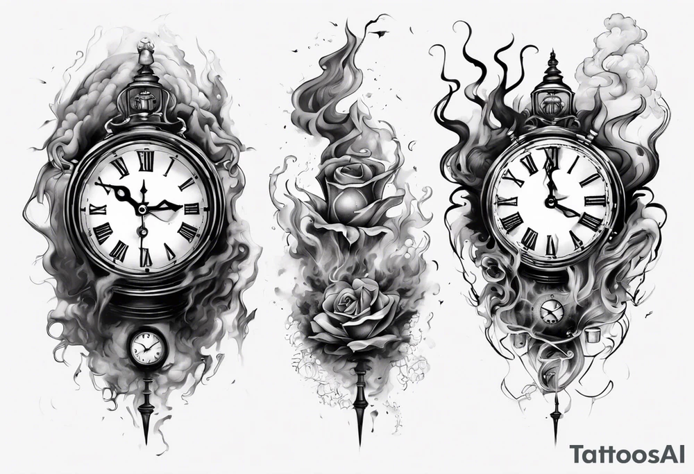 Clock fading with smoke tattoo idea