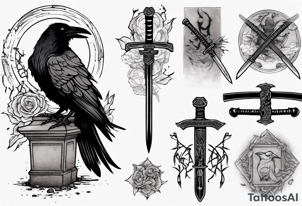 Raven on the grave with the katana tattoo idea