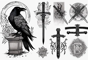 Raven on the grave with the katana tattoo idea