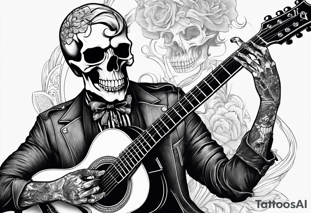 skeleton playing guitar. tattoo idea