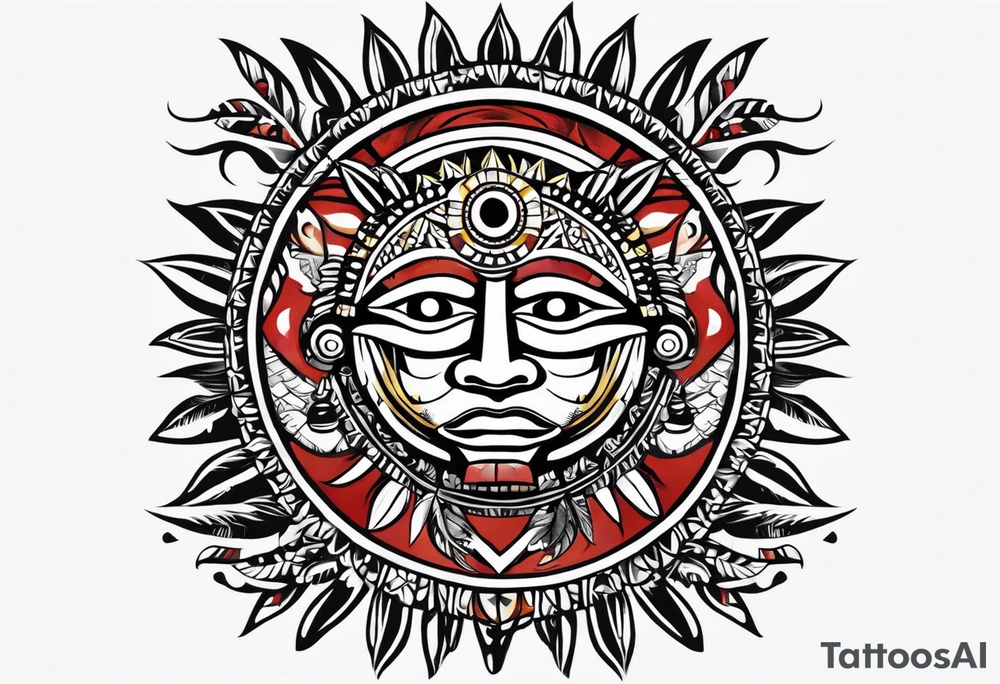 Taino Tribal sun holding the 🇵🇷, 🇻🇮 and 🇹🇹 flags tattoo idea