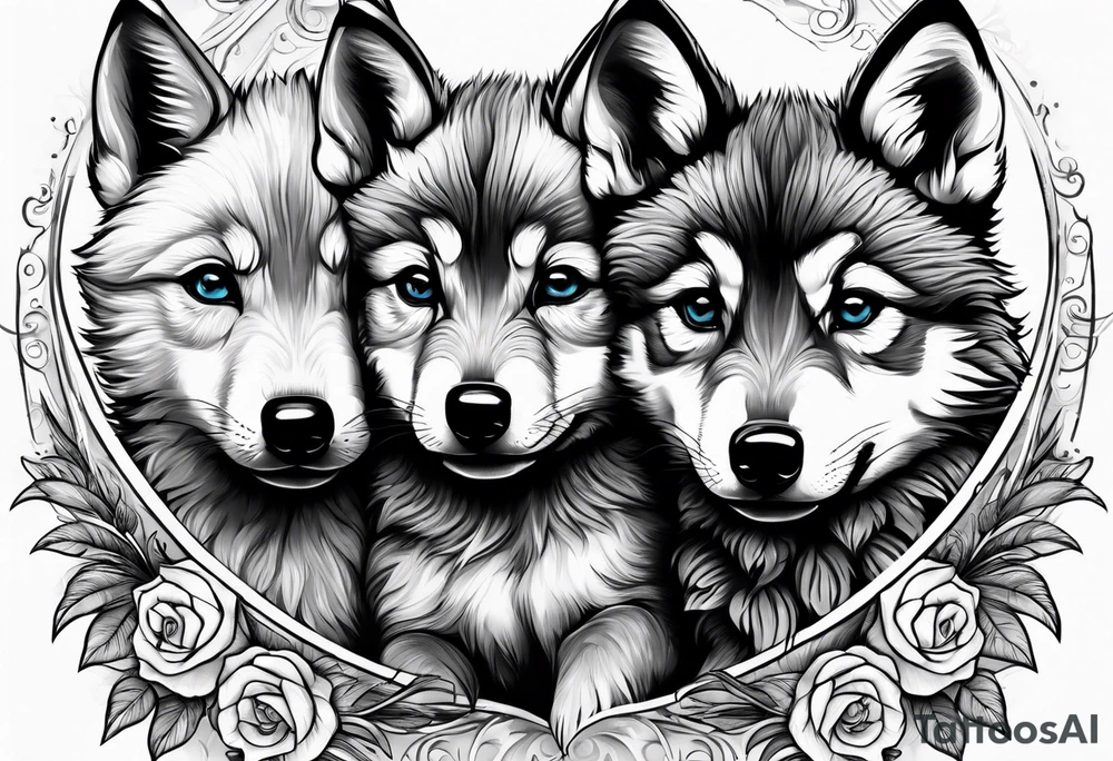 2 wolf cubs adoring and cute (one female, one male) tattoo idea