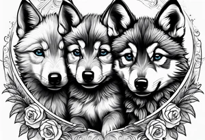 2 wolf cubs adoring and cute (one female, one male) tattoo idea