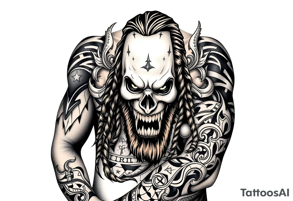 Bray Wyatt the Fiend center piece with tribal surrounding covering up old tattoo tattoo idea