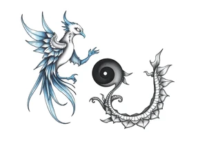 Blue Phoenix and dragon yin and yang tattoo idea