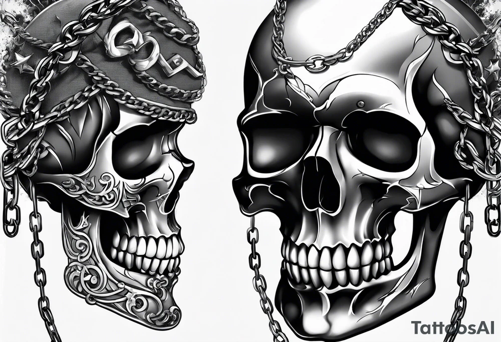 skull with chains tattoo idea