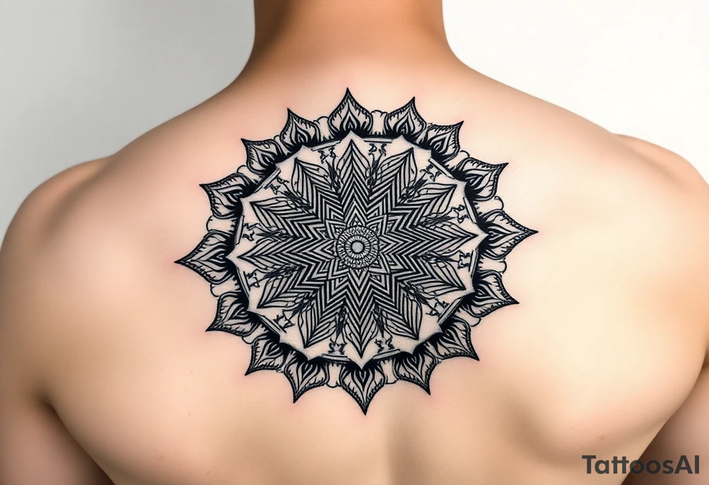 intricate mandala with sacred geometry and cosmic elements tattoo idea