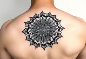 intricate mandala with sacred geometry and cosmic elements tattoo idea