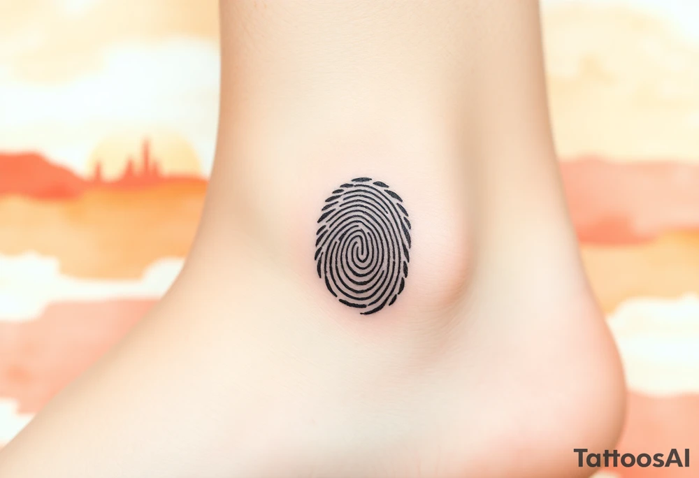 A negative space fingerprint on a watercolor background in warm sunset hues tattoo idea