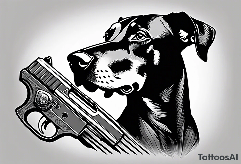 Doberman holding a gun tattoo idea