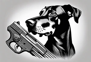 Doberman holding a gun tattoo idea